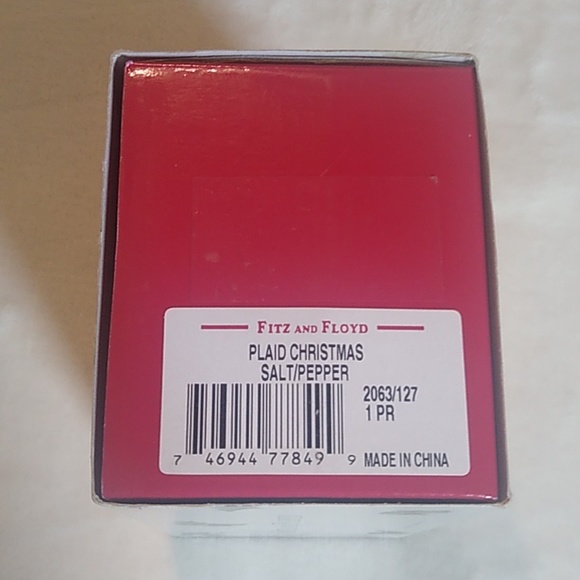 Fitz and Floyd Plaid Christmas Salt and Pepper Shakers, like new in box. - Picture 2 of 5